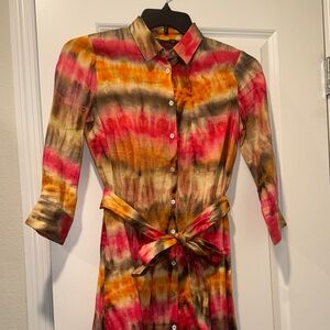 Zara Orange Red 3/4 Sleeve Shirt Dress